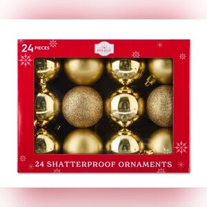 24-Count Gold Shatterproof Multi-Textured Christmas Ornaments with Hooks